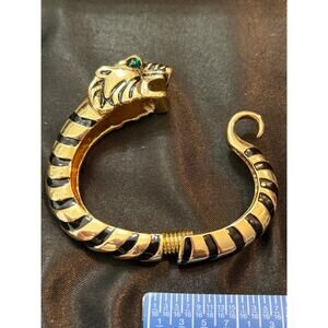 Vintage Robert Jay Lane Tiger Bracelet Black Enamel Green Eyes approx size 5.5”
